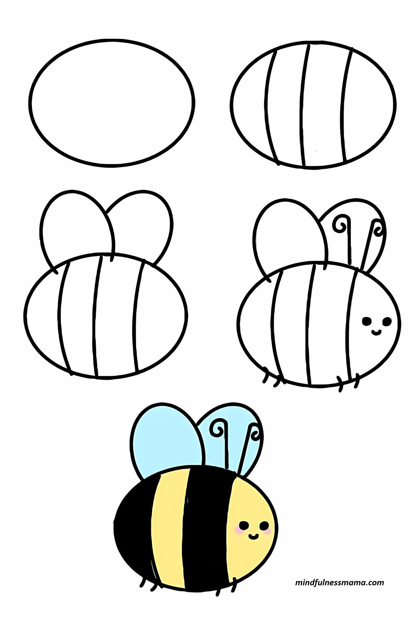 Desenhos de Abelha: Abelha fofa em etapas para desenhar