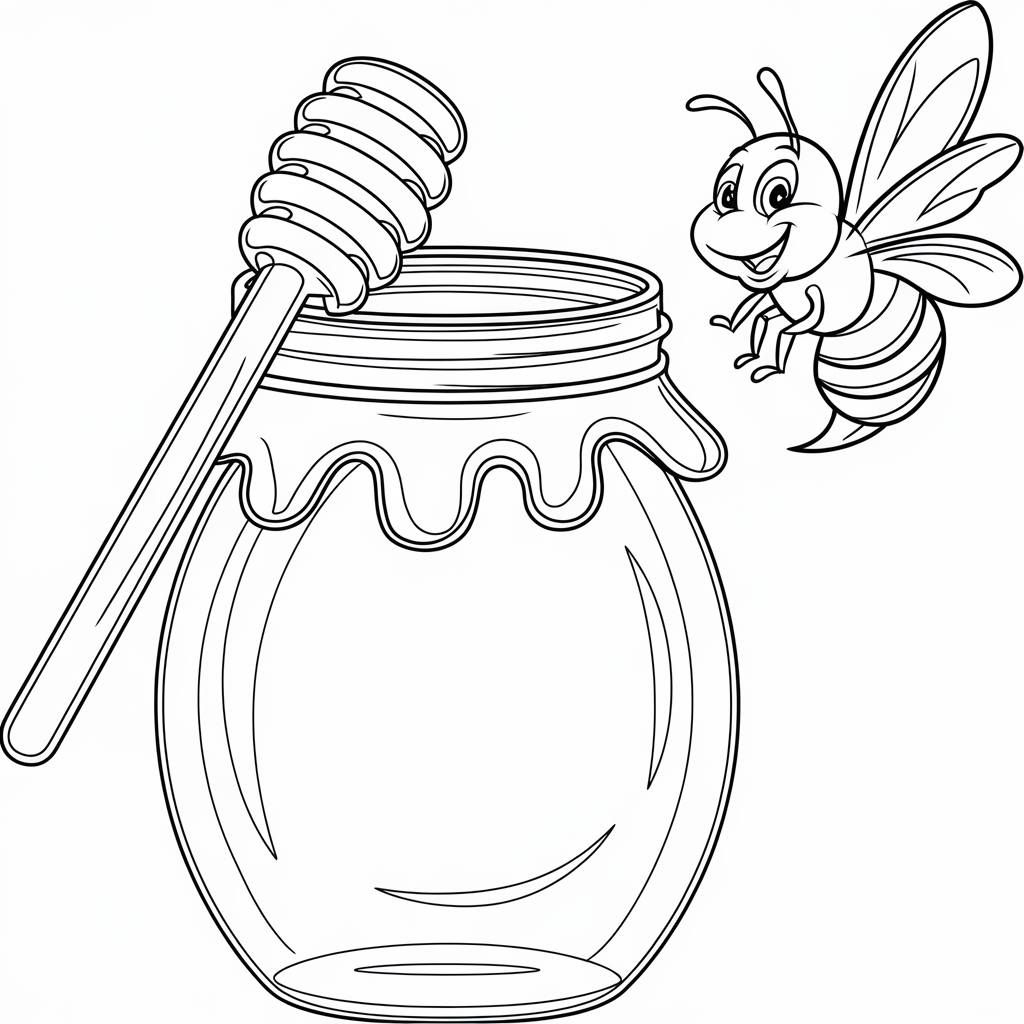 Desenhos de Abelha: Abelha fofa ao lado de pote de mel