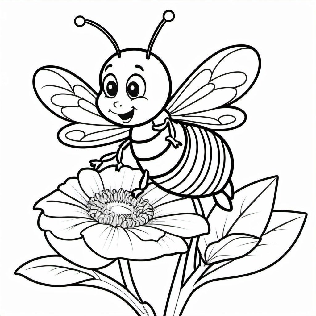 Desenhos de Abelha: Abelha fofa em flor para desenhar