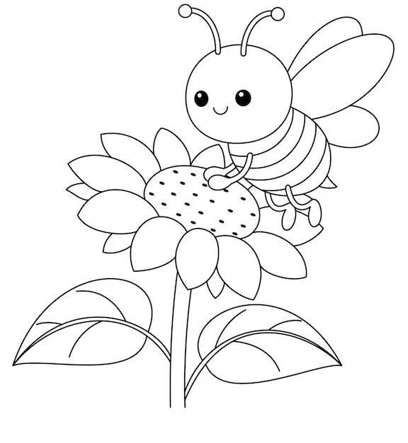 Desenhos de Abelha: Abelha fofa em flor para desenhar