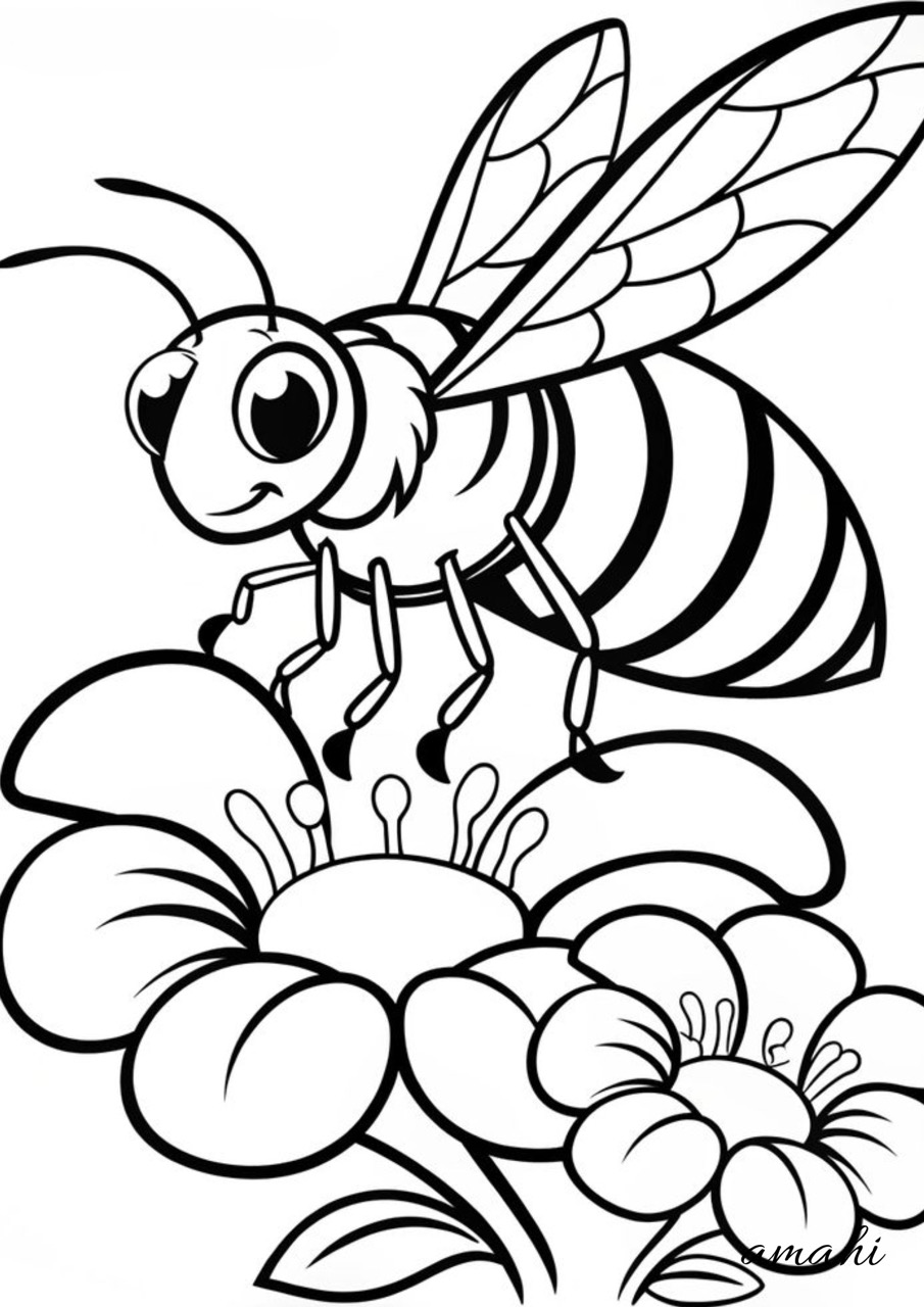 Desenhos de Abelha: Abelha fofa em flor para desenhar