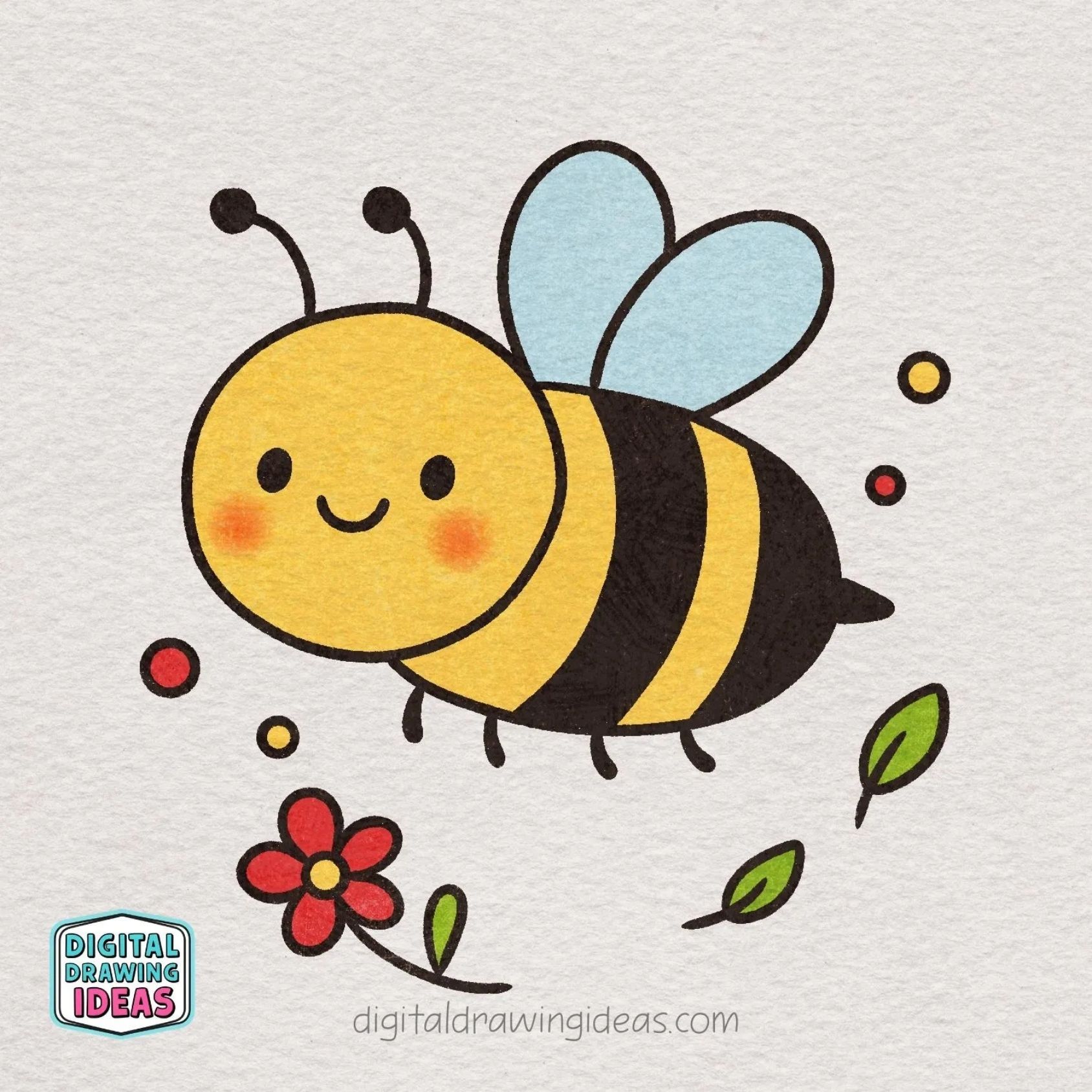 Desenhos de Abelha: Abelha fofa sorrindo com flores para desenhar