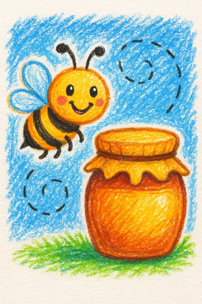 Desenhos de Abelha: Abelha fofa voando em cima de um pote