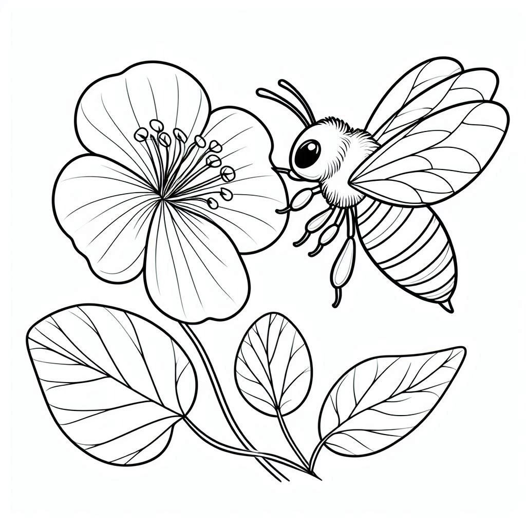 Desenhos de Abelha: Abelha fofinha com flor para desenhar