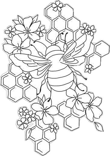 Desenhos de Abelha Abelha fofa entre flores e colmeia para desenhar