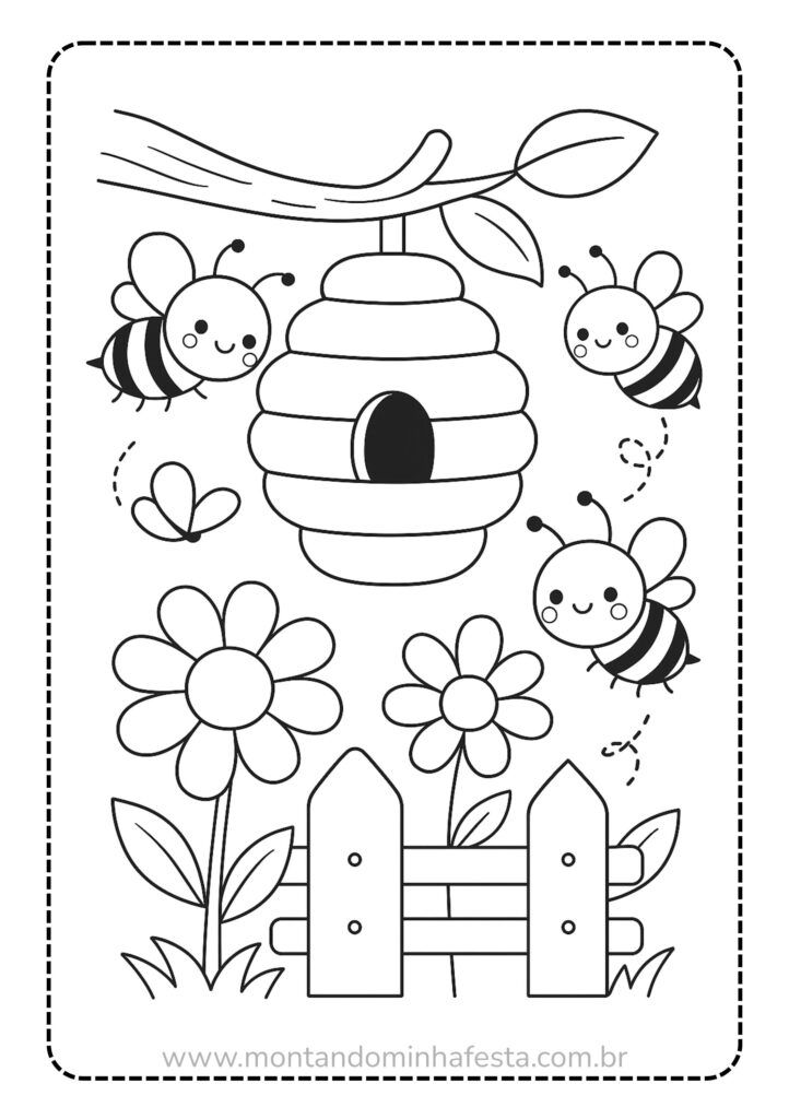 Desenhos de Abelha: colmeia com abelhas fofas para desenhar