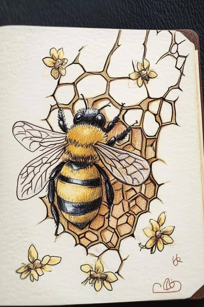 Desenhos de Abelha: desenho de abelha em colmeia para desenhar