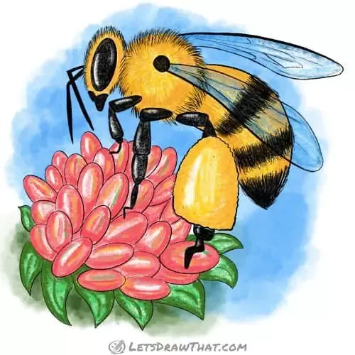 Desenhos de Abelha: Abelha realista em flor fofa para desenhar