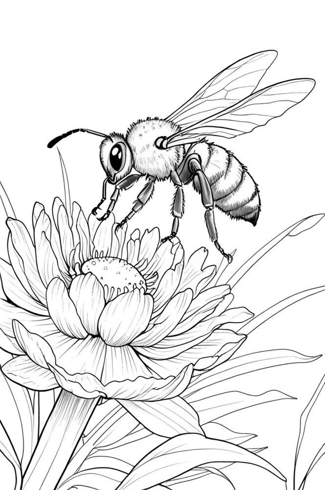Desenhos de Abelha: Abelha fofa pousada em flor para desenhar
