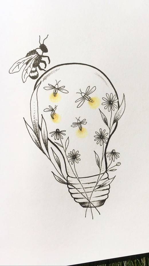 Desenhos de Abelha: Abelha em lâmpada com flores para desenhar
