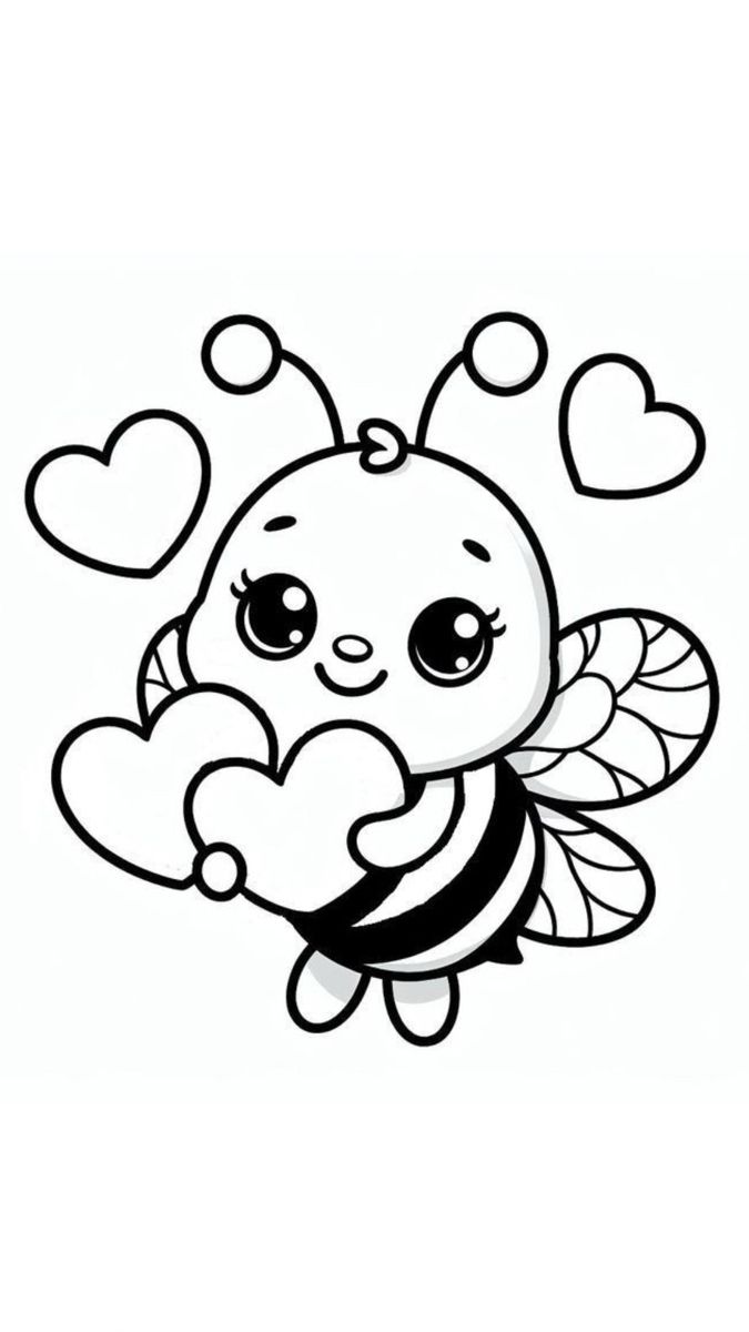 Desenhos de Abelha: Abelha fofa segurando corações para desenhar