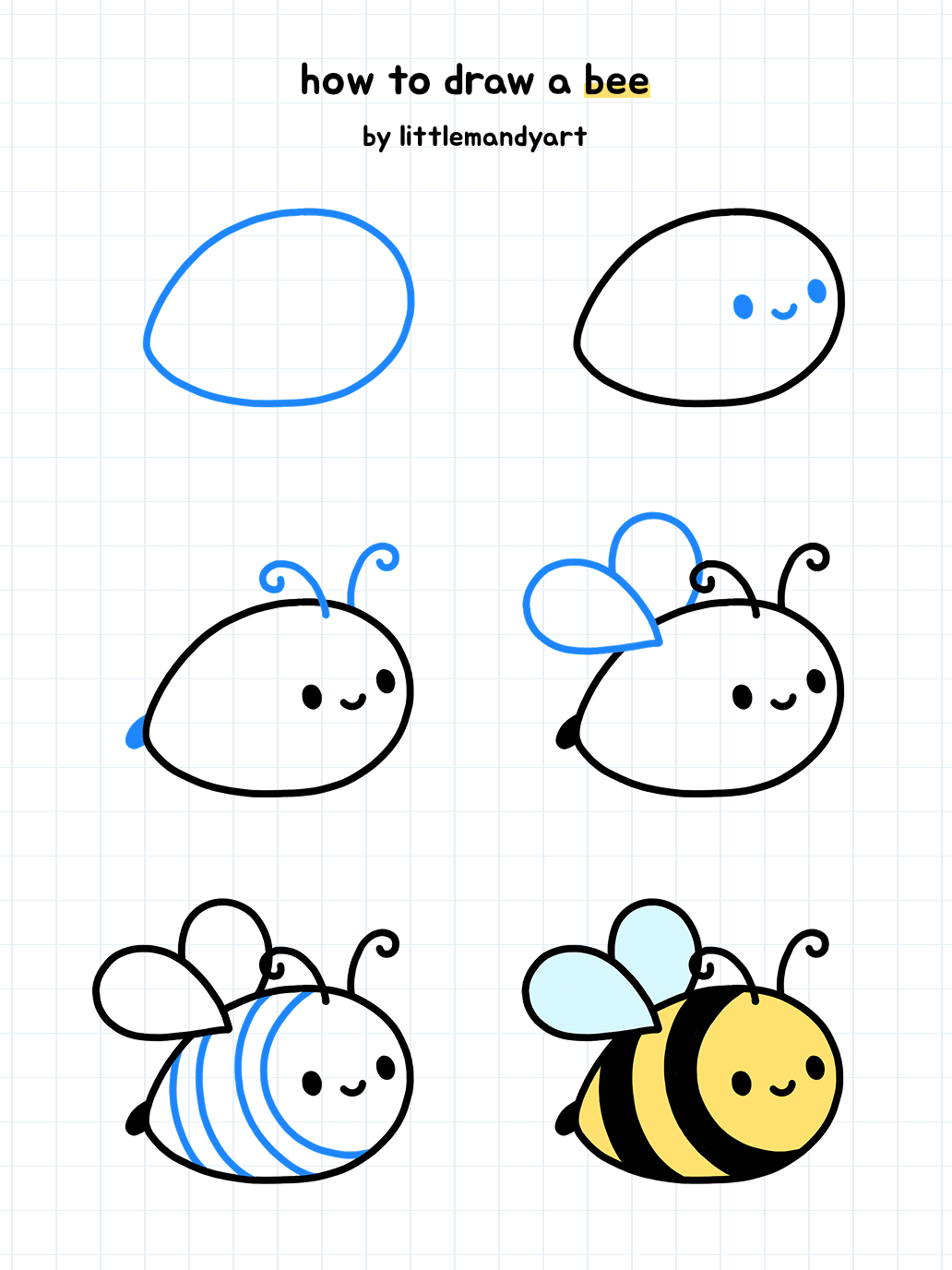 Desenhos de Abelha: Passo a passo de uma Abelha fofa