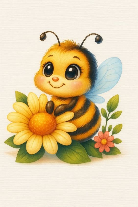 Desenhos de Abelha: Abelha fofa com flor para desenhar