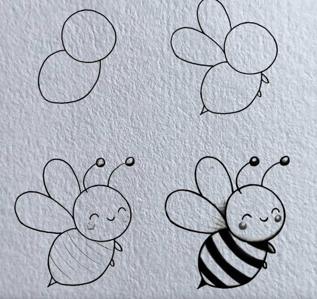 Desenhos de Abelha: Abelha fofa sorrindo e fácil para desenhar