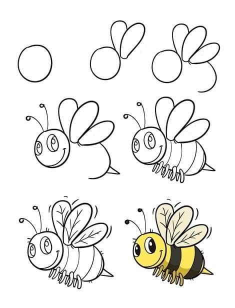 Desenhos de Abelha abelha fofa passo a passo para desenhar