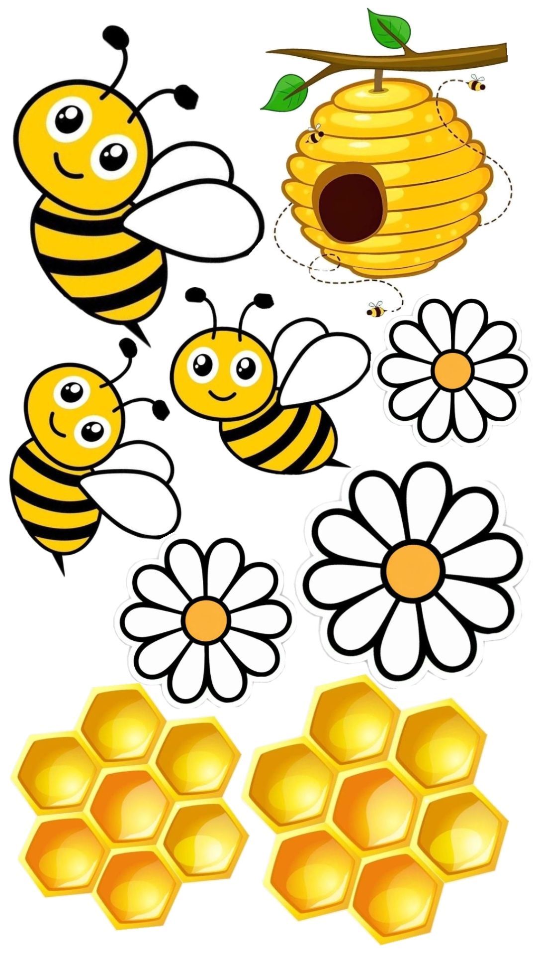 Desenhos de Abelha: Abelha fofa com colmeia e flores para desenhar