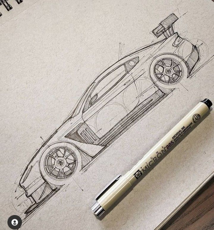 Desenho de Carro: Carro esportivo realista a lápis