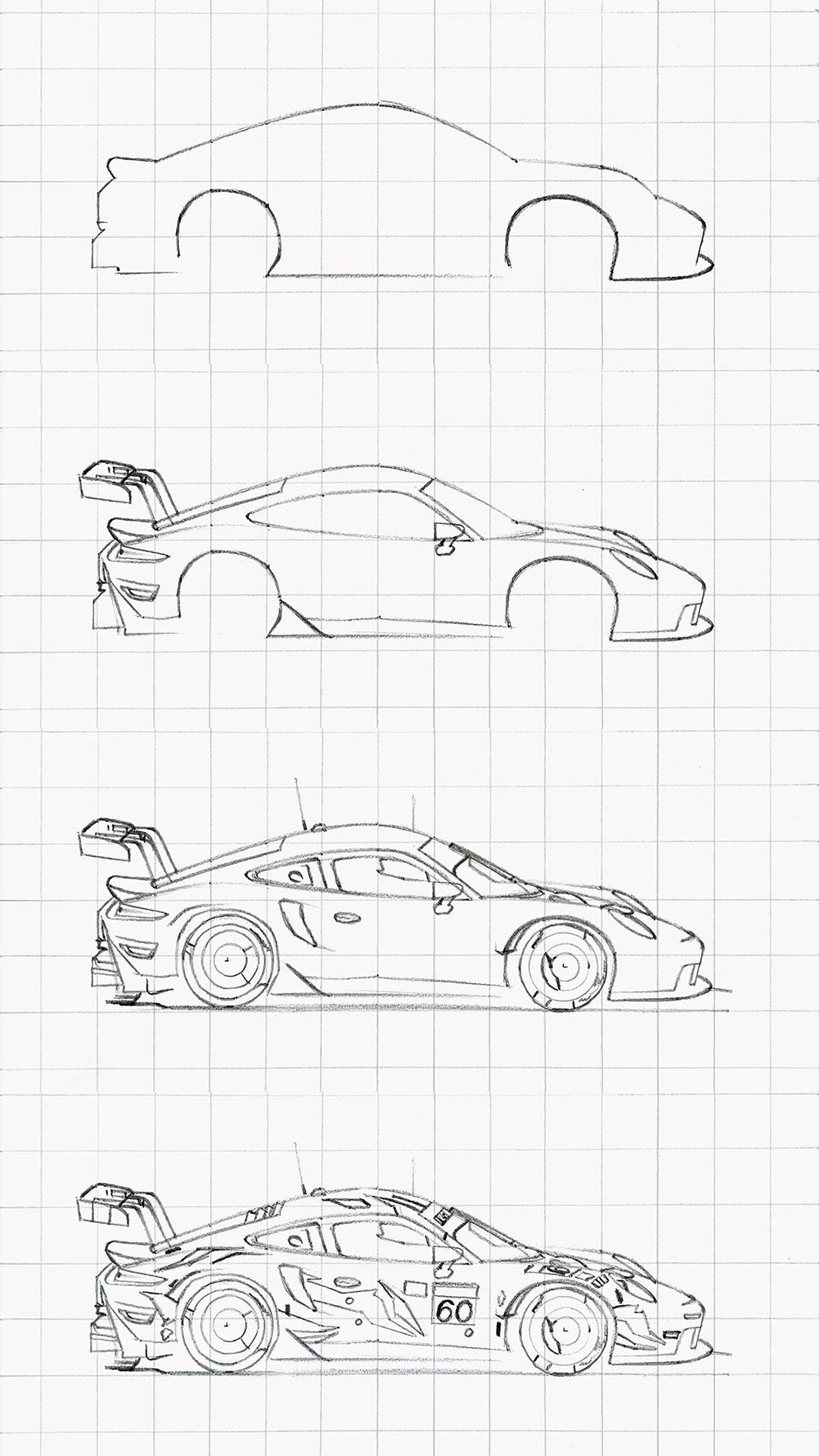 Desenho de Carro: Carro esportivo realista a lápis