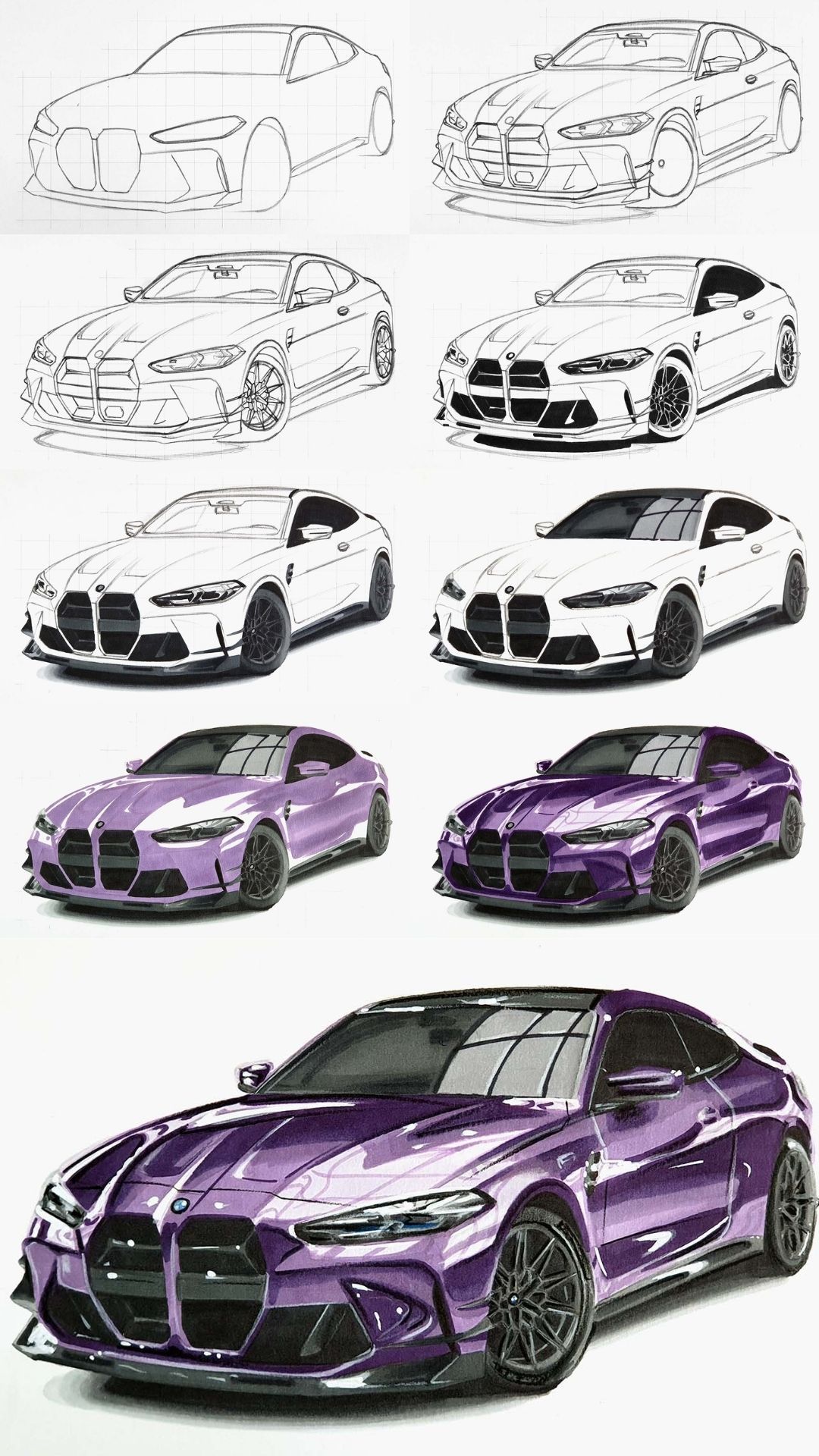 Desenho de Carro: Carro realista em etapas para desenhar