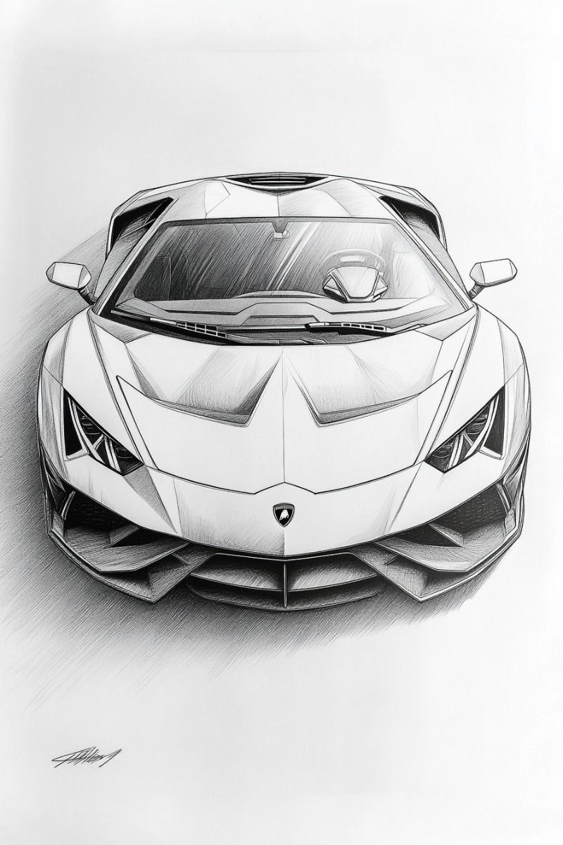 Desenho de Carro: Carro esportivo realista a lápis