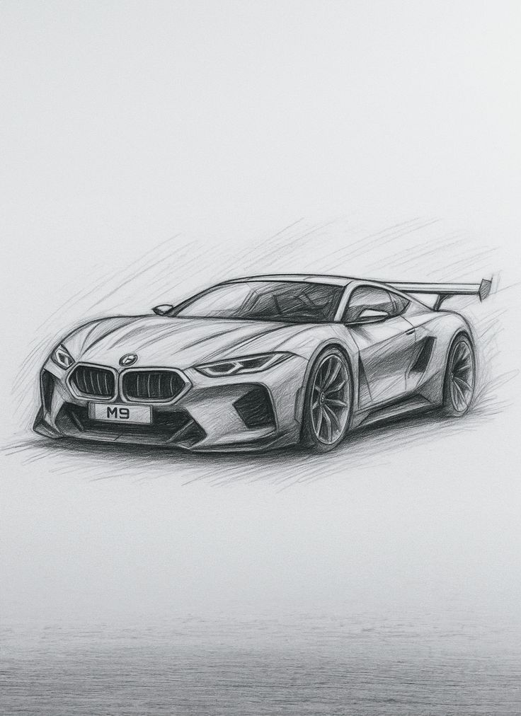 Desenho de Carro: Carro esportivo realista a lápis