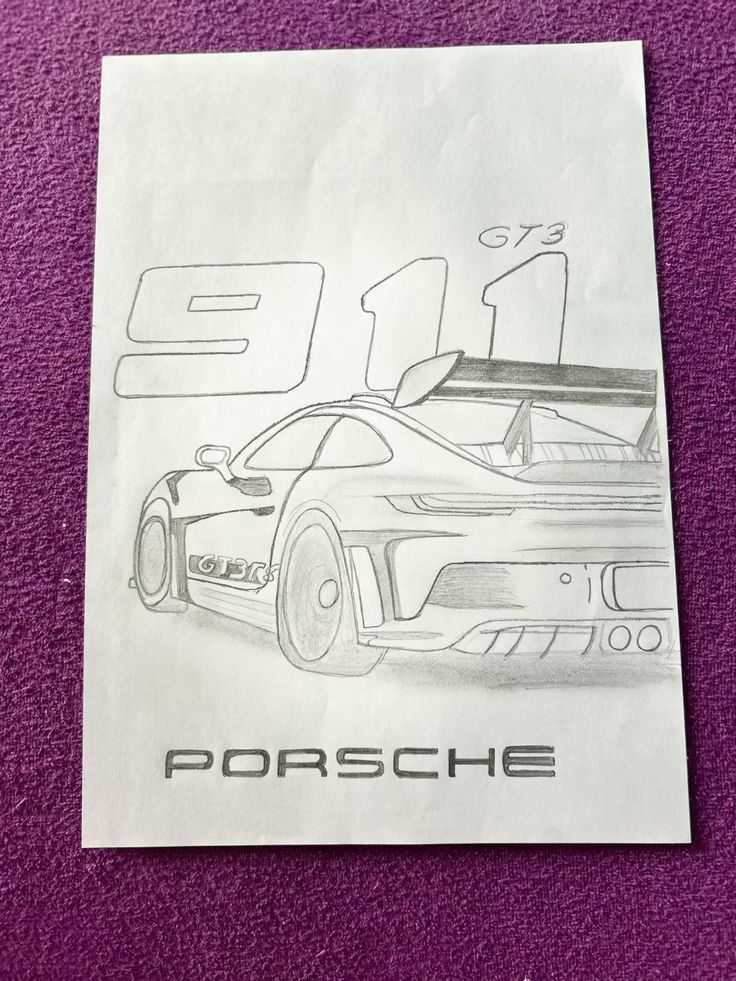 Desenho de Carro: Porsche 911 GT3 realista a lápis