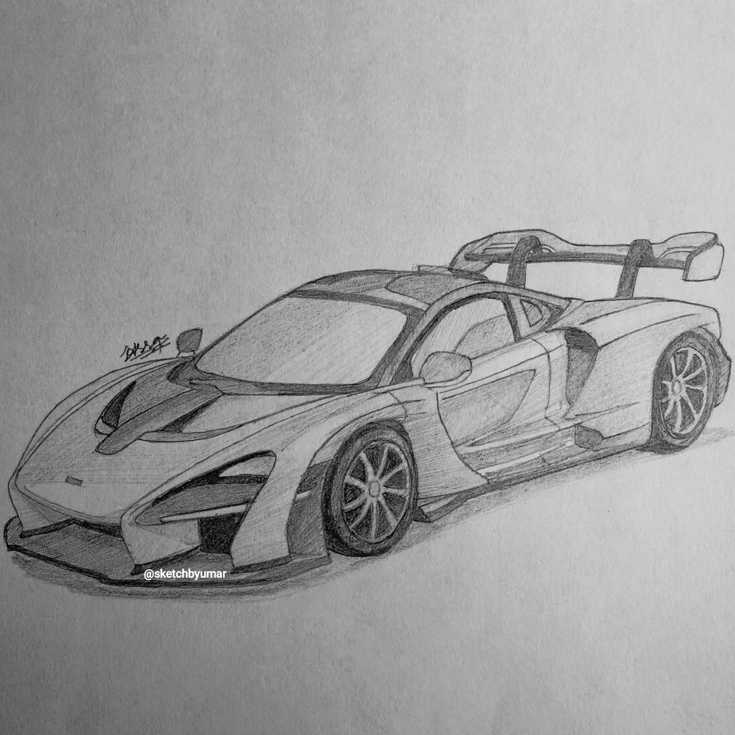 Desenho de Carro: Carro esportivo realista a lápis