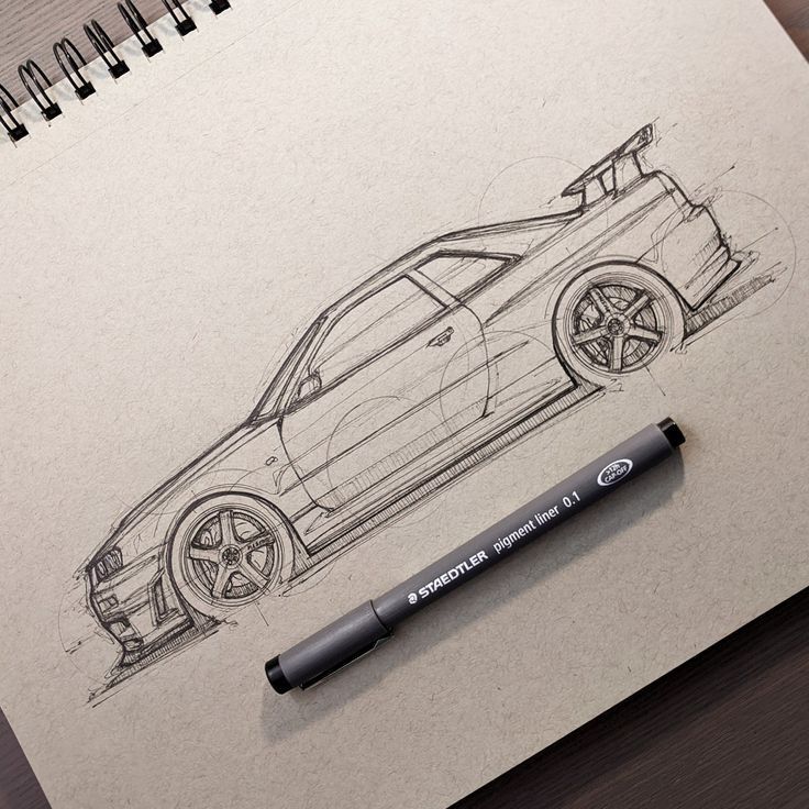 Desenho de Carro: Esboço realista de carro esportivo