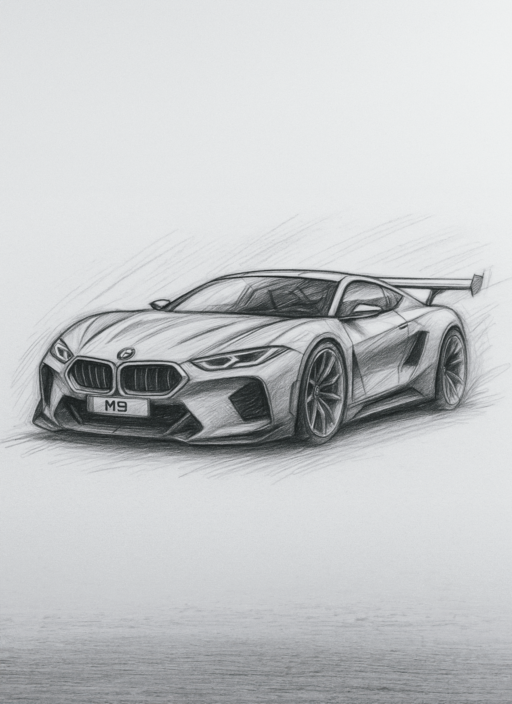 Desenho de Carro: Carro esportivo realista a lápis