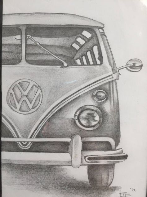 Desenho de Carro: Kombi vintage realista a lápis