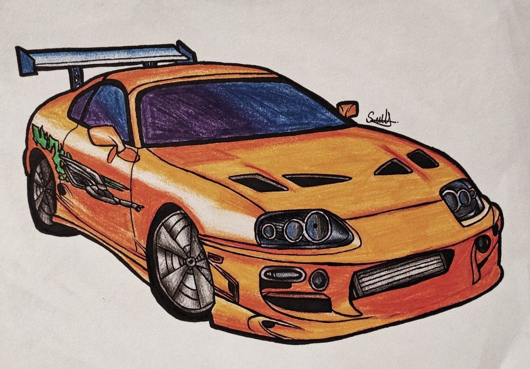Desenho de Carro: Carro esportivo realista fofa lápis