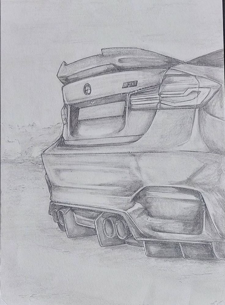 Desenho de Carro: Carro moderno realista a lápis