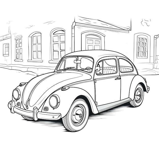 Desenho de Carro: Fusca clássico para desenhar fácil
