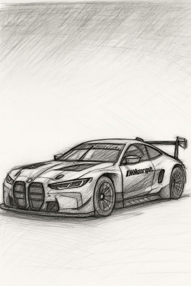 Desenho de Carro: Carro esportivo realista a lápis