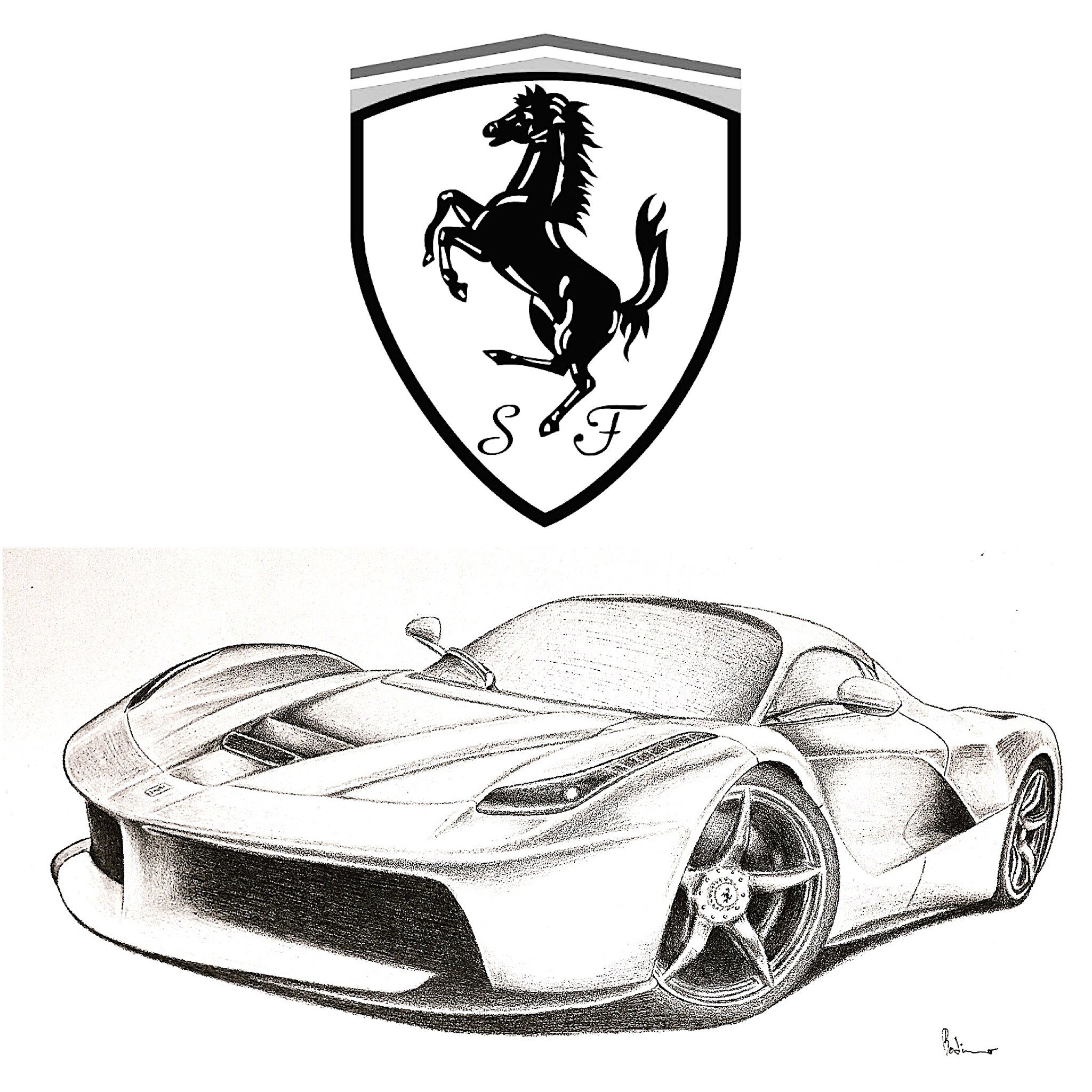 Desenho de Carro: Ferrari realista a lápis para desenhar