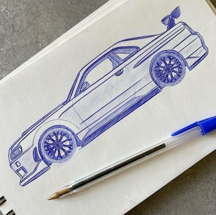 Desenho de Carro: Carro esportivo simples a lápis