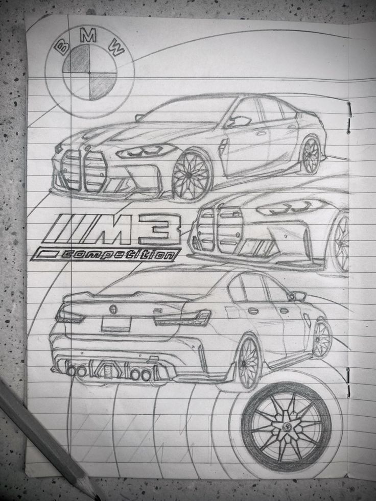 Desenho de Carro: Esboço realista de carro esportivo