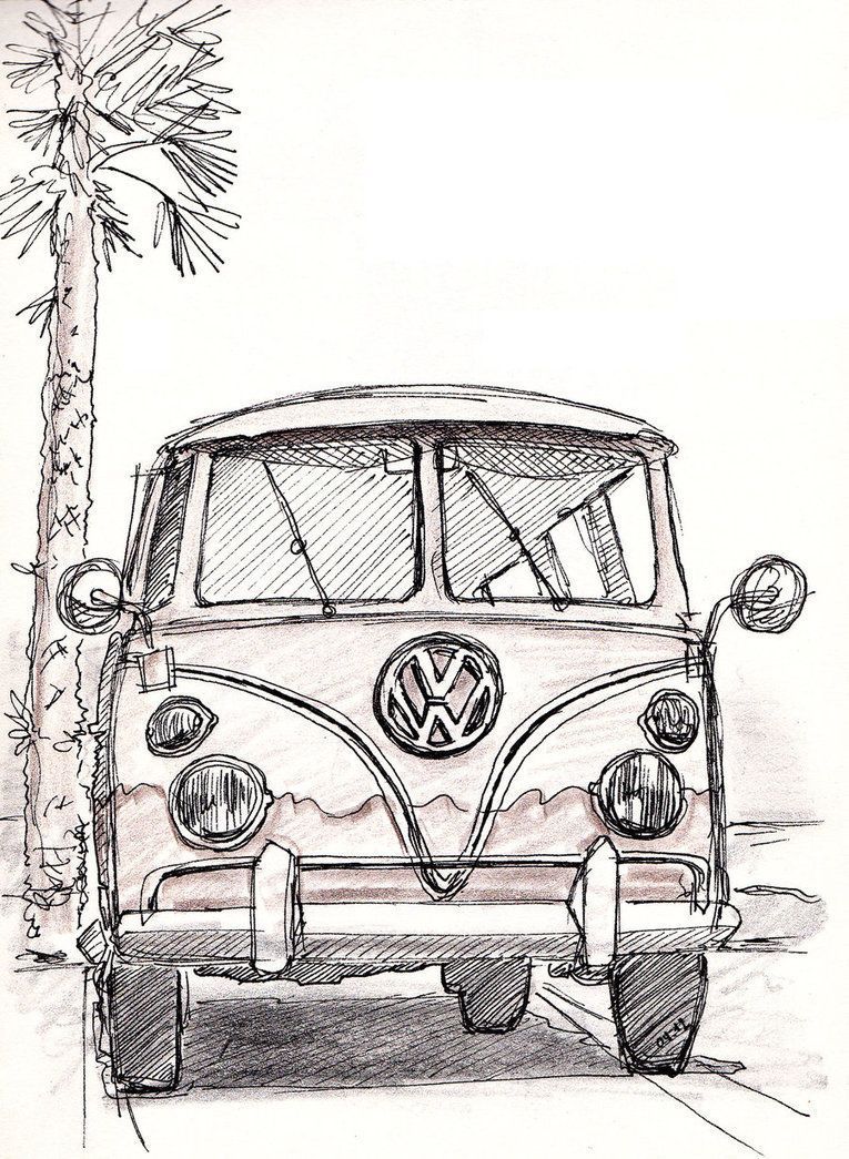 Desenho de Carro: Kombi clássica a lápis para desenhar