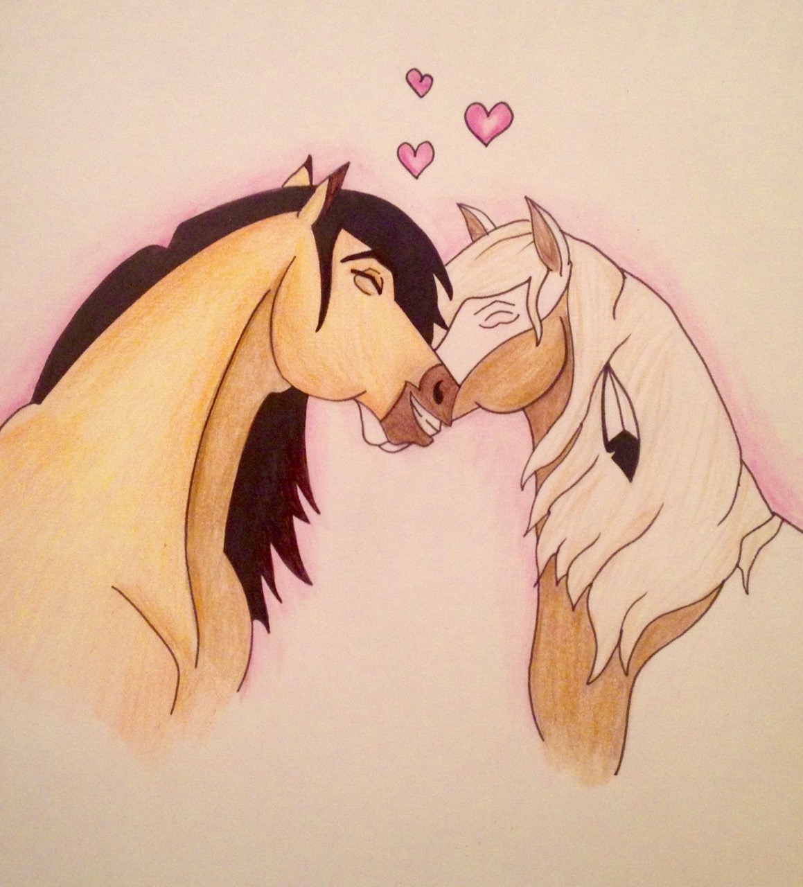 Desenhos de Cavalo: Dois cavalos se beijando com corações