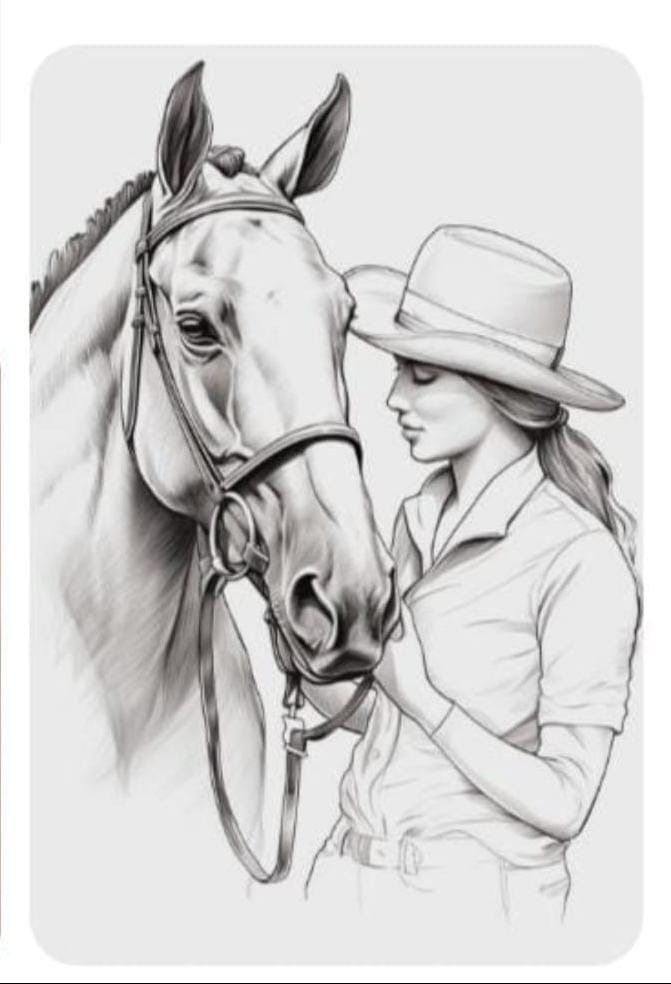 Desenhos de Cavalo: Desenho realista de mulher e cavalo