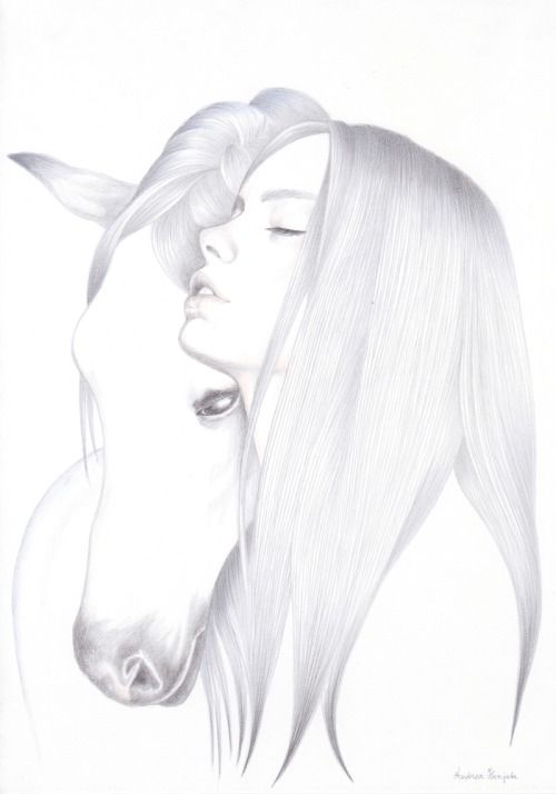 Desenhos de Cavalo: Desenho realista de cavalo com mulher