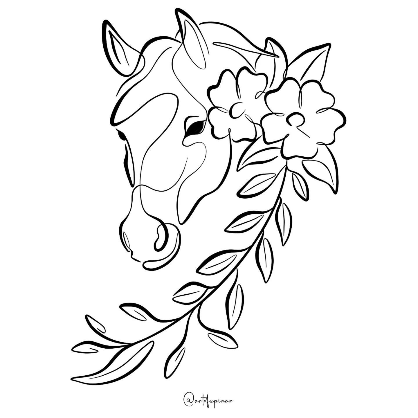 Desenhos de Cavalo com flores para desenhar fácil e fofo