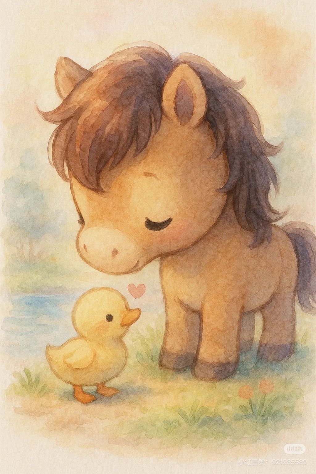Desenhos de Cavalo: Cavalo fofo com pato sorridente para desenhar