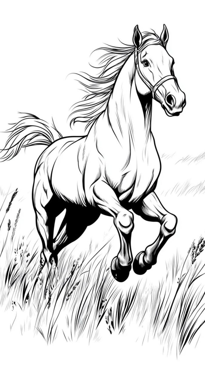 Desenhos de Cavalo: Cavalo correndo em um campo para desenhar