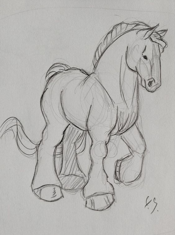 Desenhos de Cavalo: Cavalo realista simples a lápis para desenhar