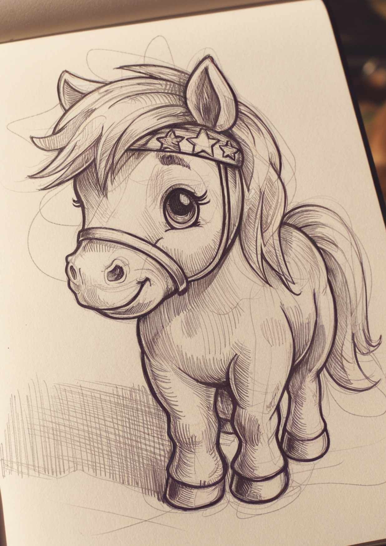Desenhos de Cavalo: Cavalo realista e fofo a lápis