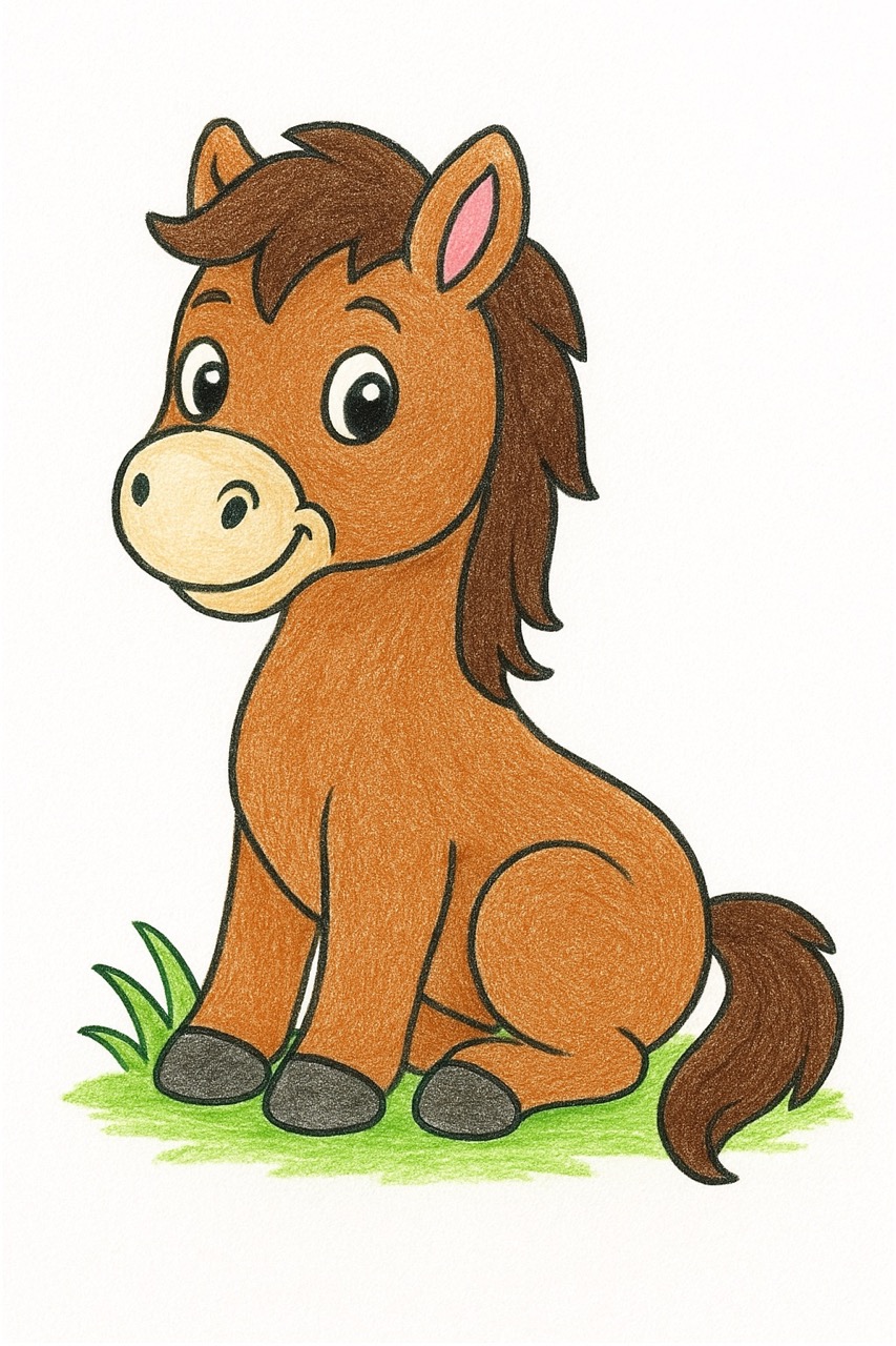 Desenhos de Cavalo: cavalo fofo simples a lápis para desenhar