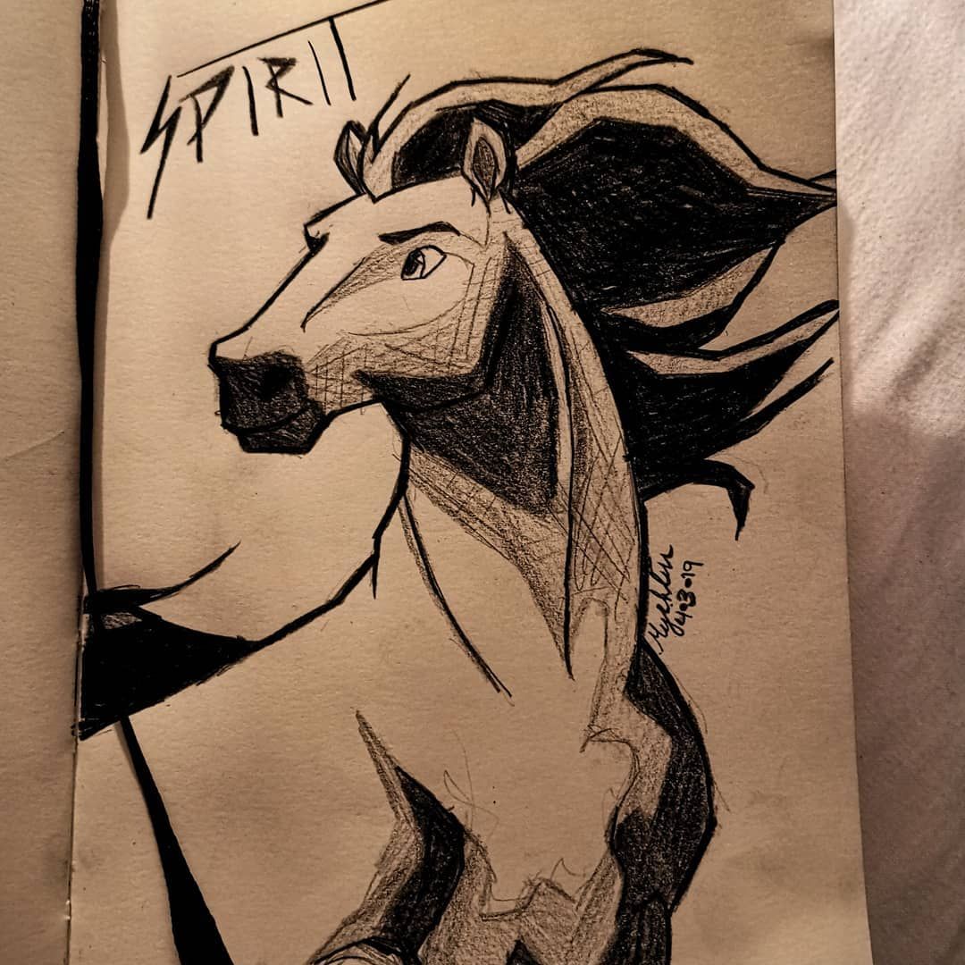 Desenhos de Cavalo: Cavalo Spirit em estilo realista a lápis