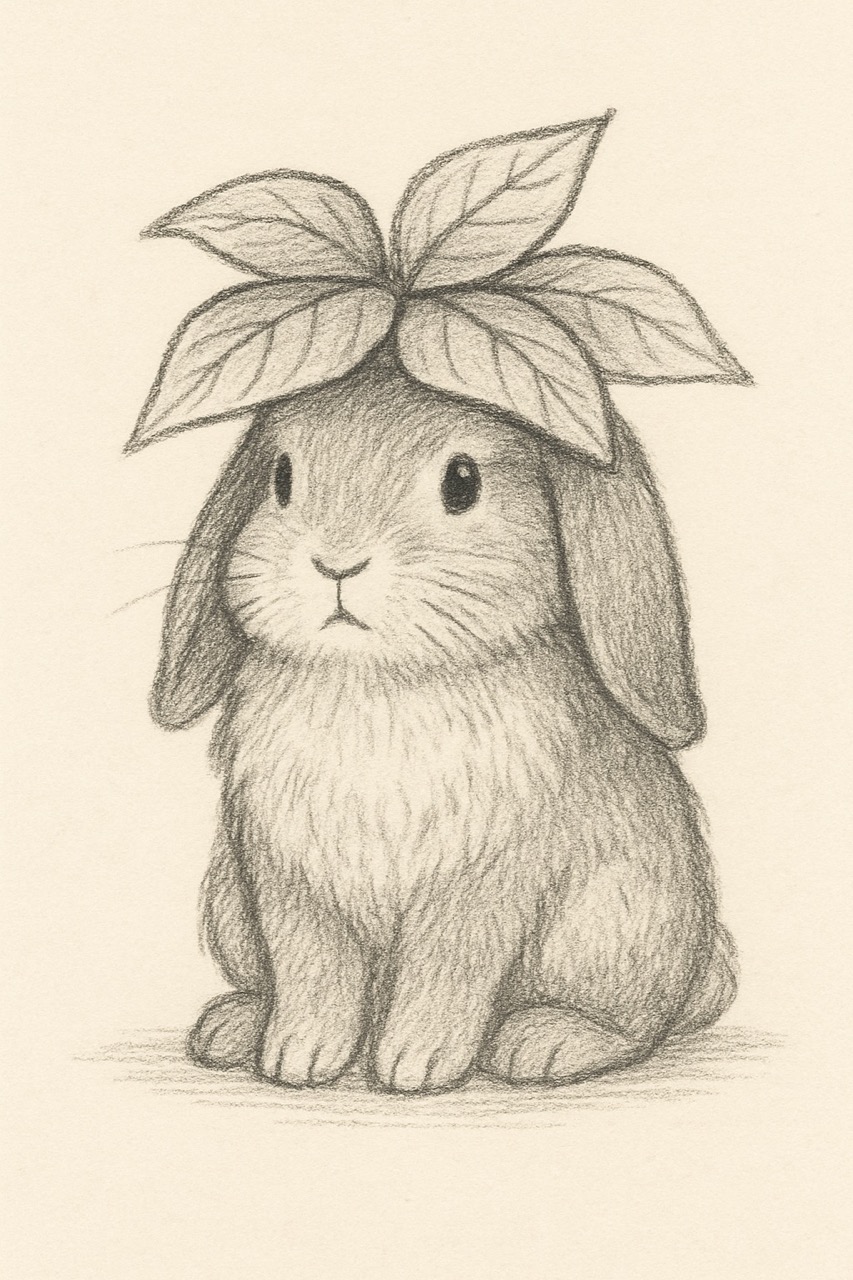 Desenho de Coelho: Coelho fofo com folhas para desenhar