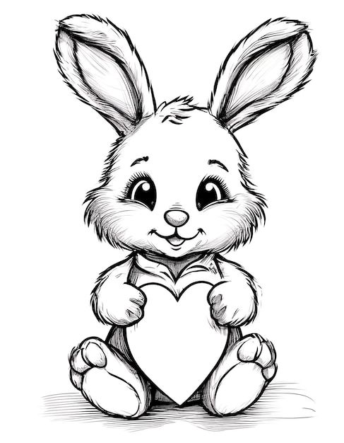 Desenho de Coelho: Coelho fofo segurando um coração para desenhar